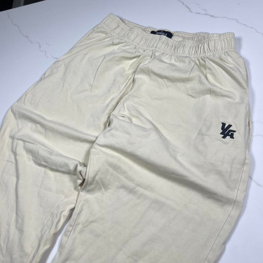 YoungLA Joggers Mens Cream Elastic Waist Tapered Sweatpants Size Large